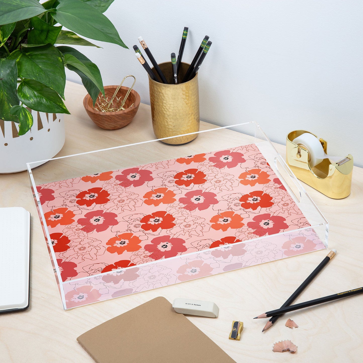 Morgan Kendall pink flower power Acrylic Tray