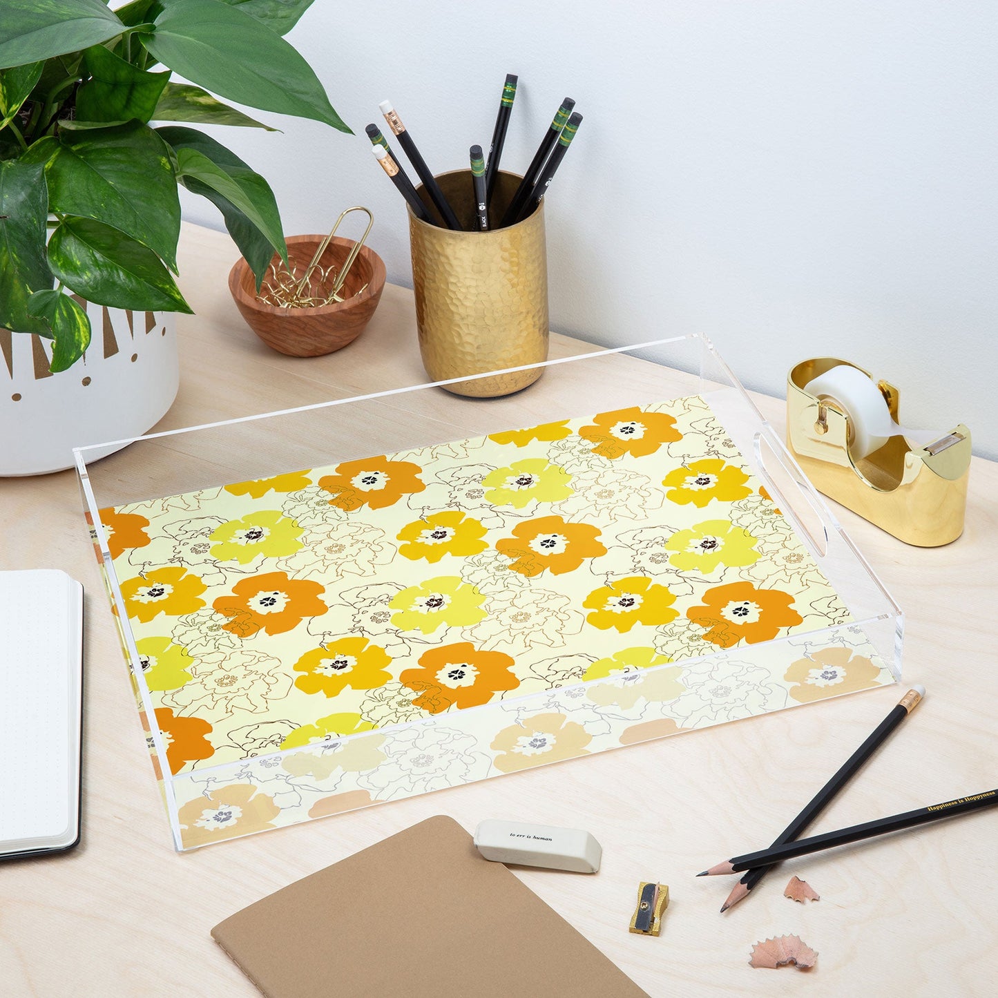 Morgan Kendall yellow flower power Acrylic Tray