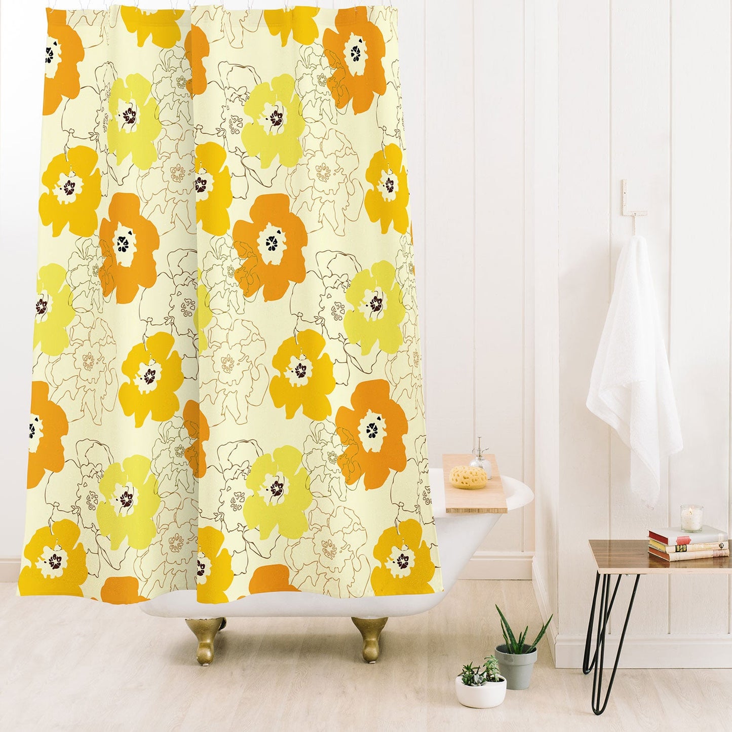 Morgan Kendall yellow flower power Shower Curtain