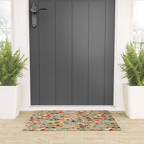 Ninola Design Botanic Retreat Floral Oleander Whimsical Teal Green Welcome Mat