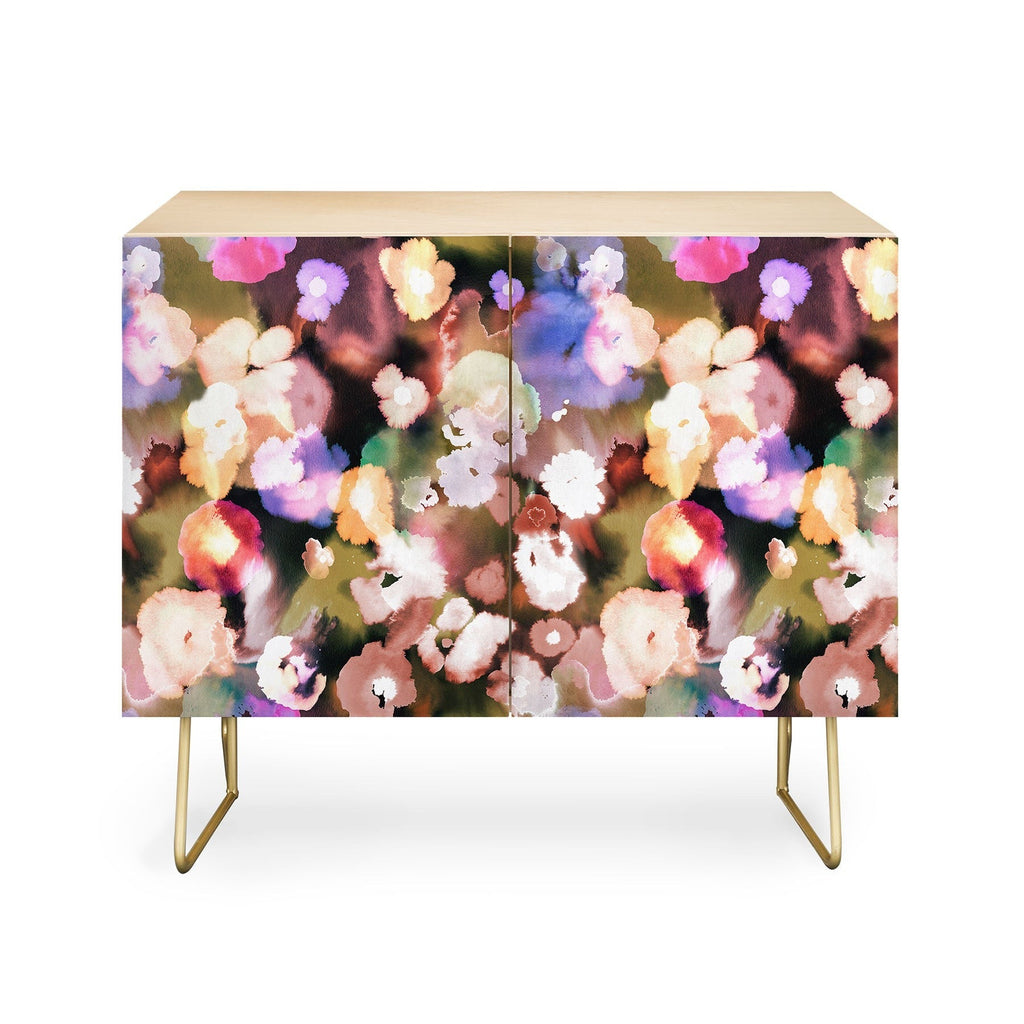 Ninola Design Botanic Retreat Ombre Abstract Watercolor Flowers Pink gold Credenza