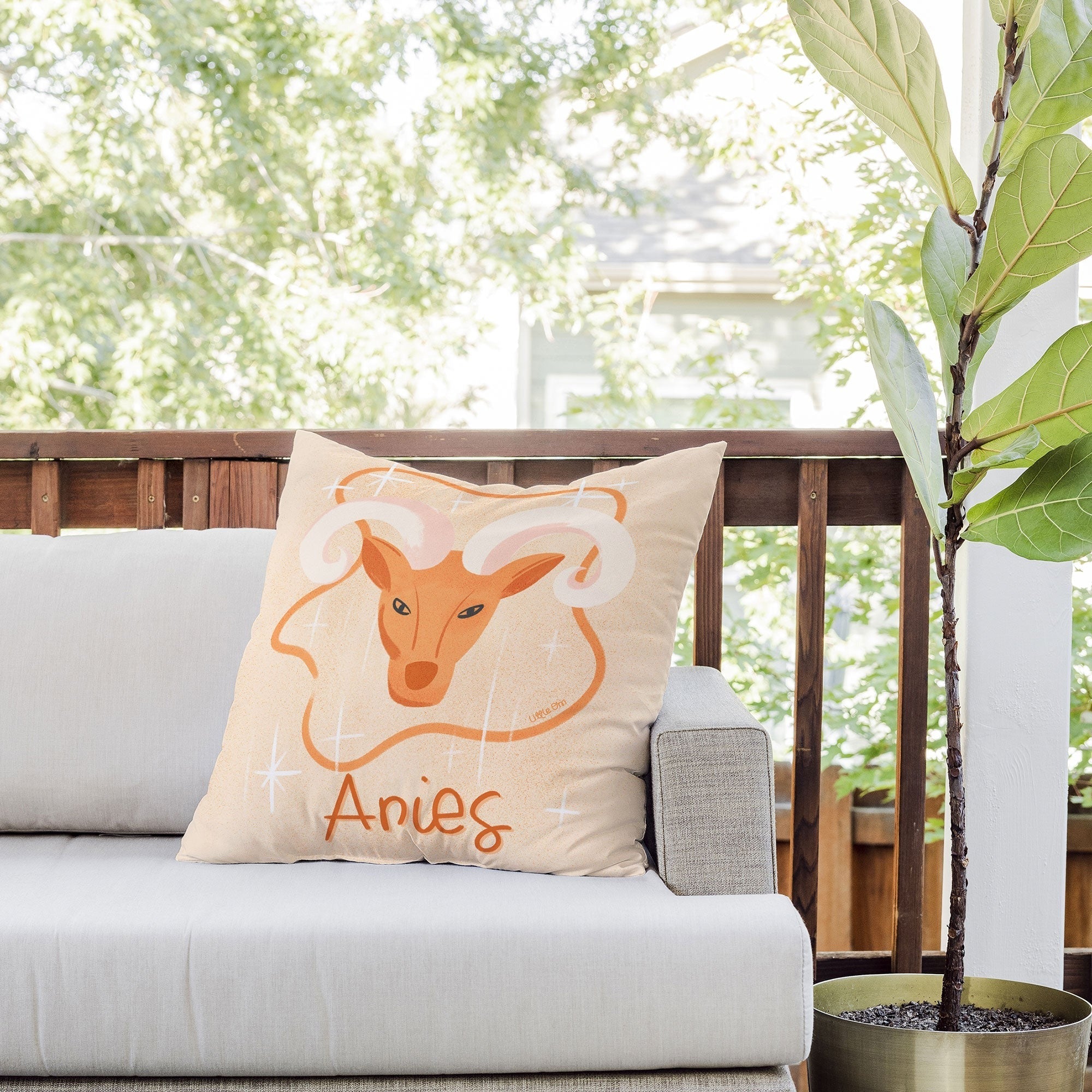 Little Om Zodiac Signs Aries Outdoor Throw Pillow