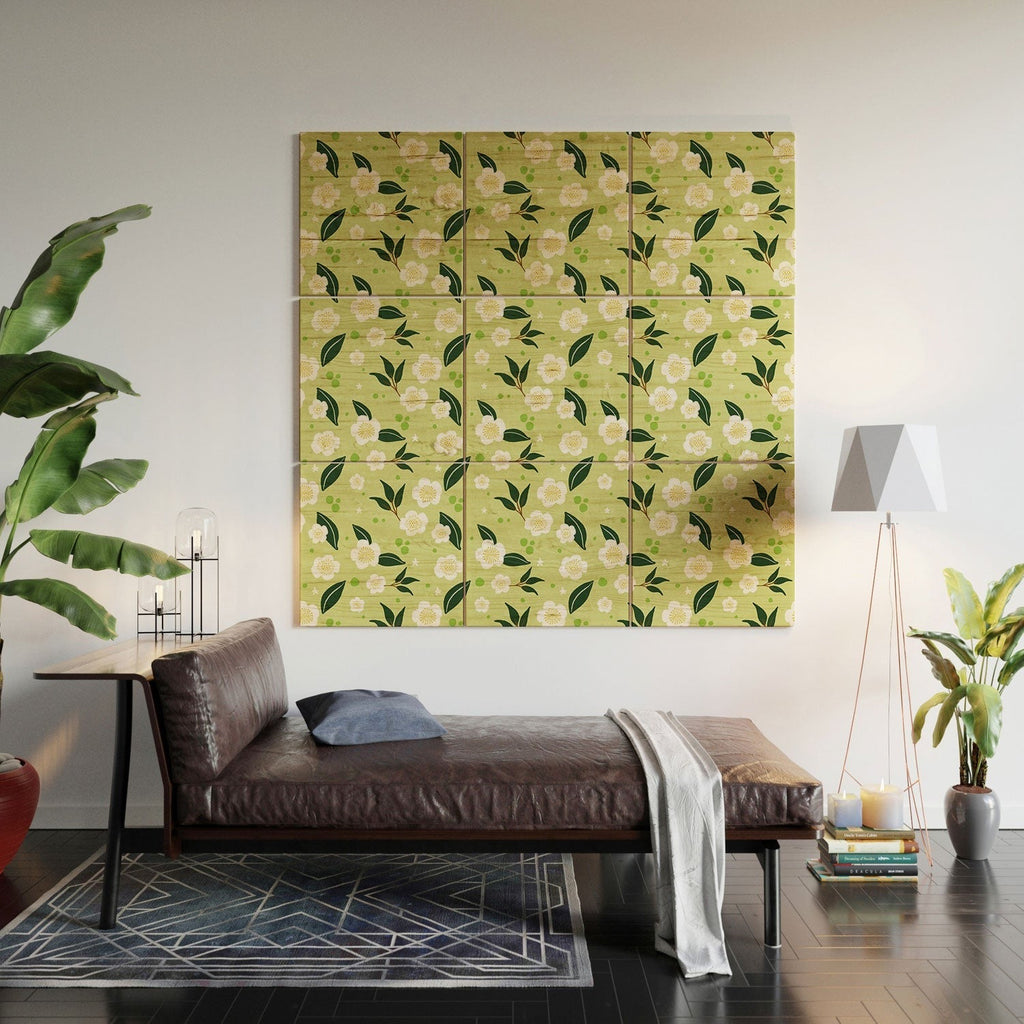 Design by Spark Matcha Tea Florals Wood Wall Mural