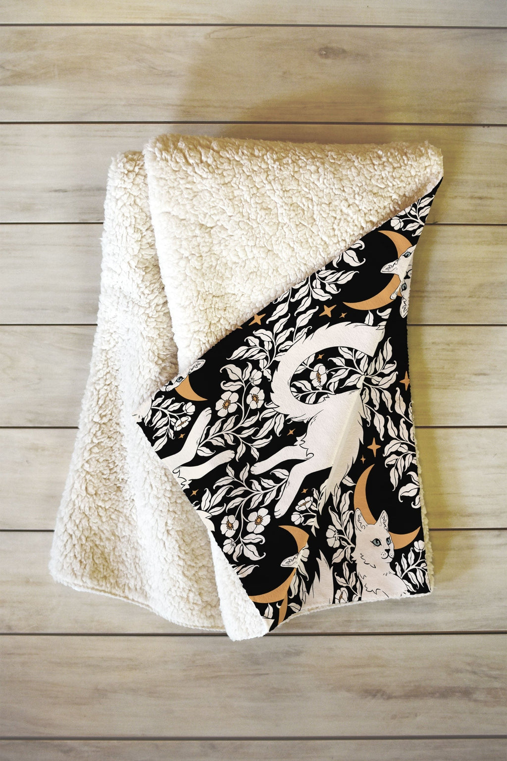 Avenie Celestial Cats Gold Fleece Throw Blanket