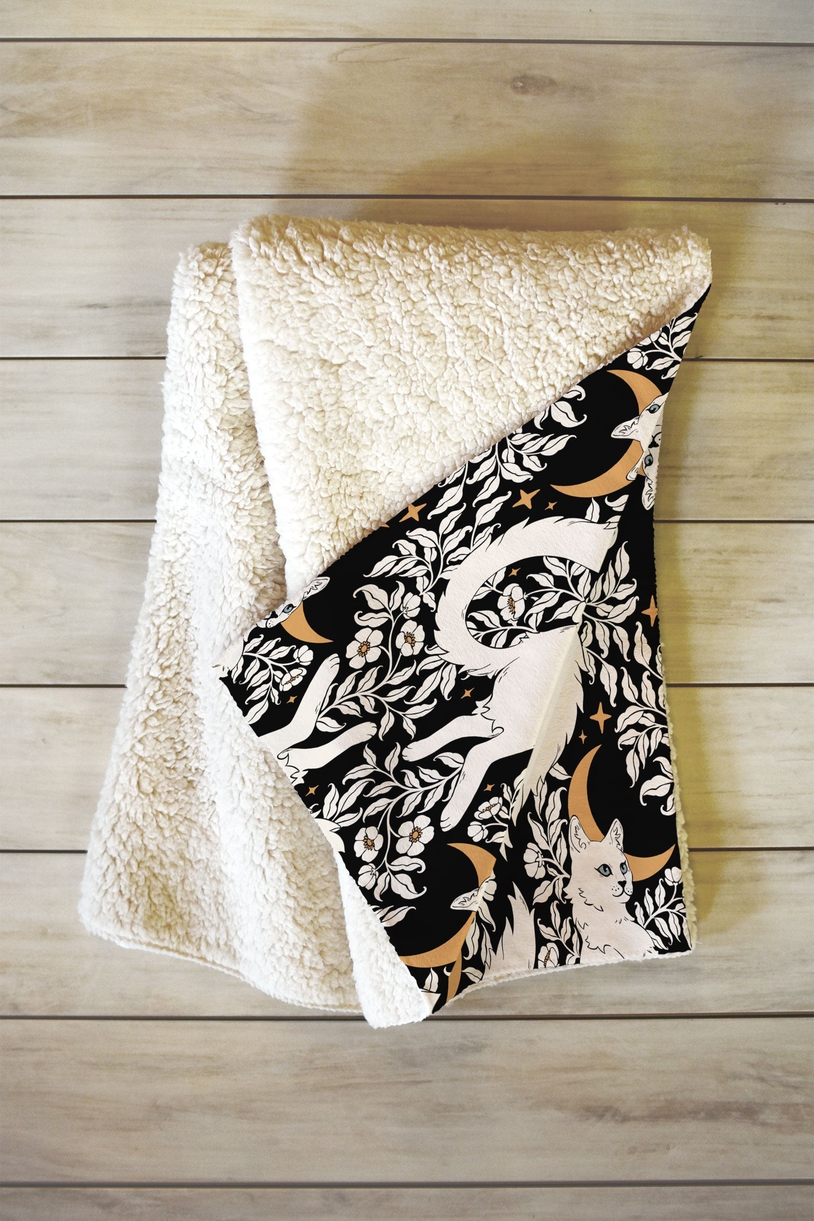 Avenie Celestial Cats Gold Fleece Throw Blanket