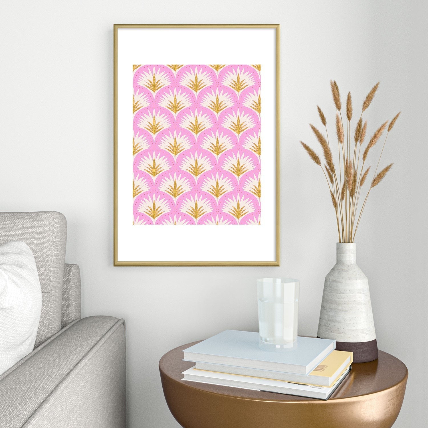 Jennifer Labre Pink Palmetto Metal Framed Art Print