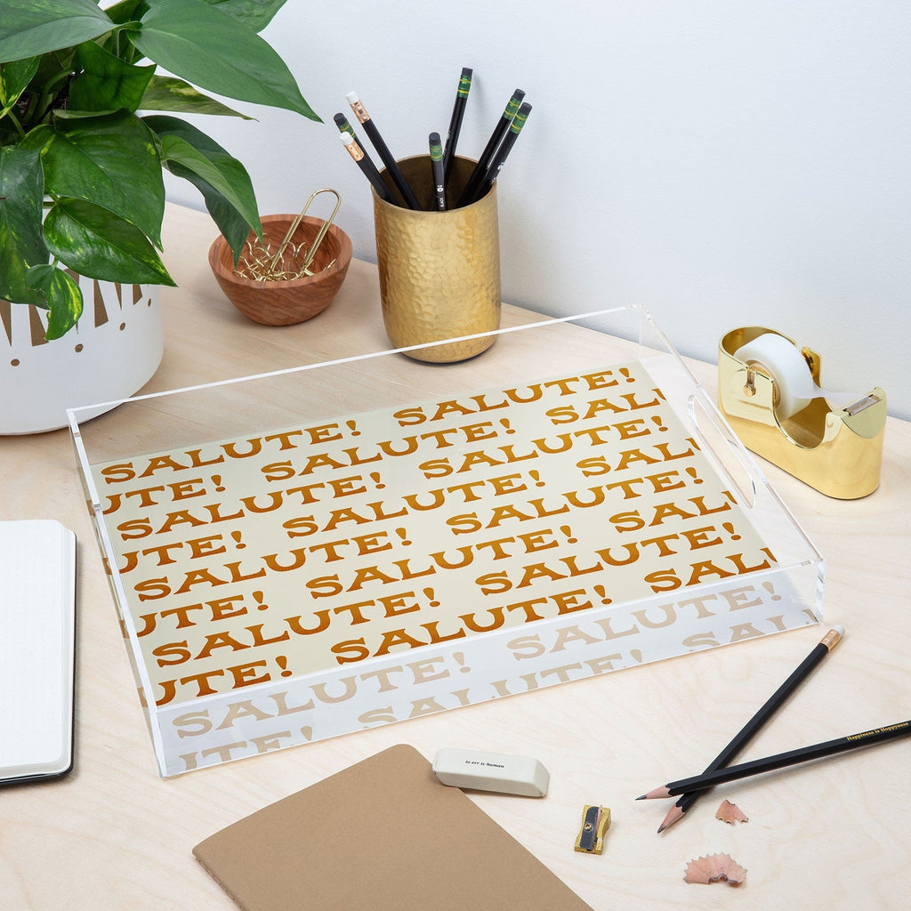 Jessica Molina Salute Gold Pattern on Cream Acrylic Tray