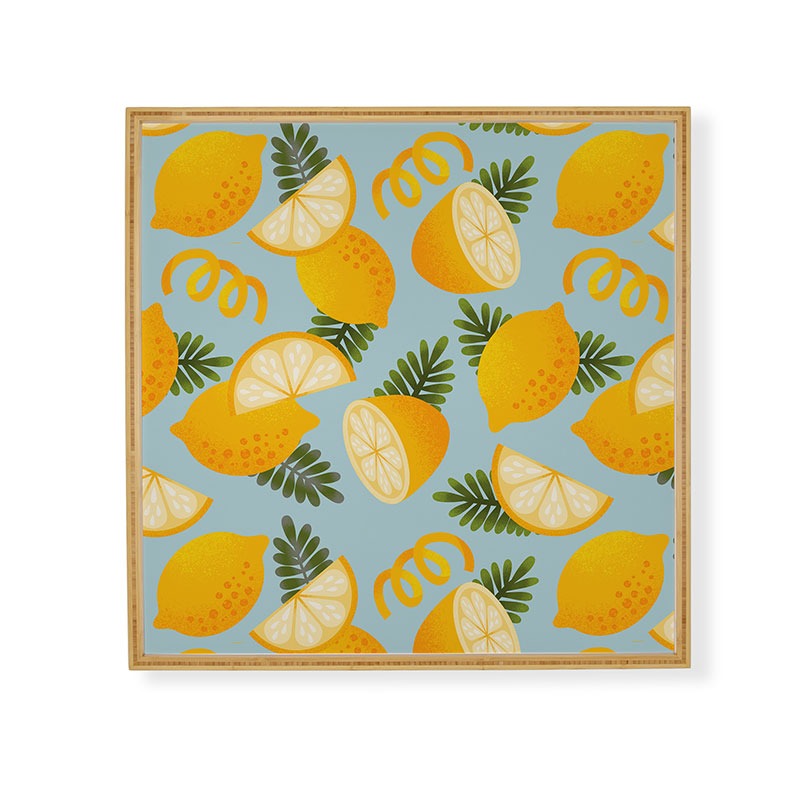 Jessica Molina Lemon Pattern on Sky Blue Framed Wall Art