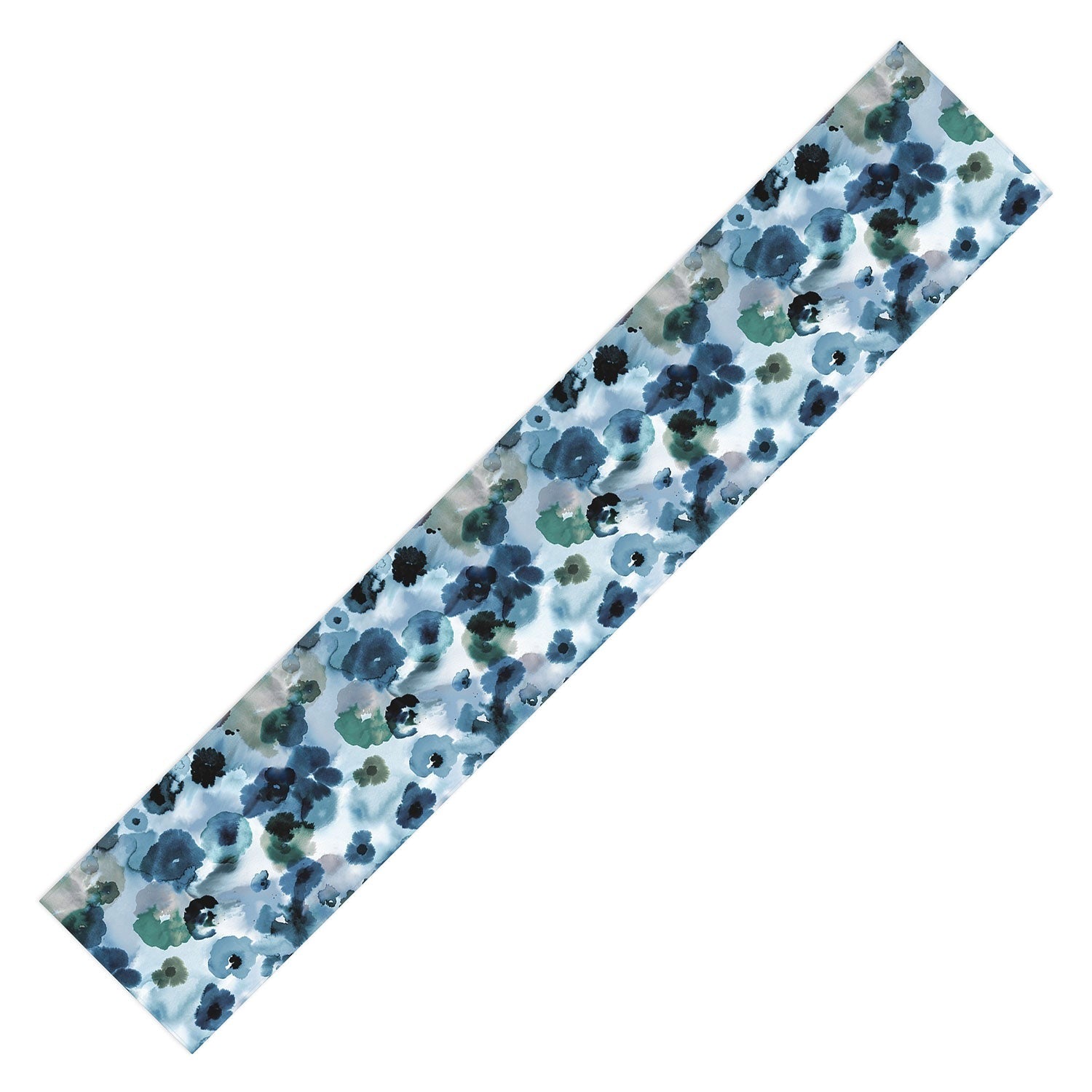 Ninola Design Botanic Retreat Ombre Abstract Watercolor Flowers Blue Navy Table Runner