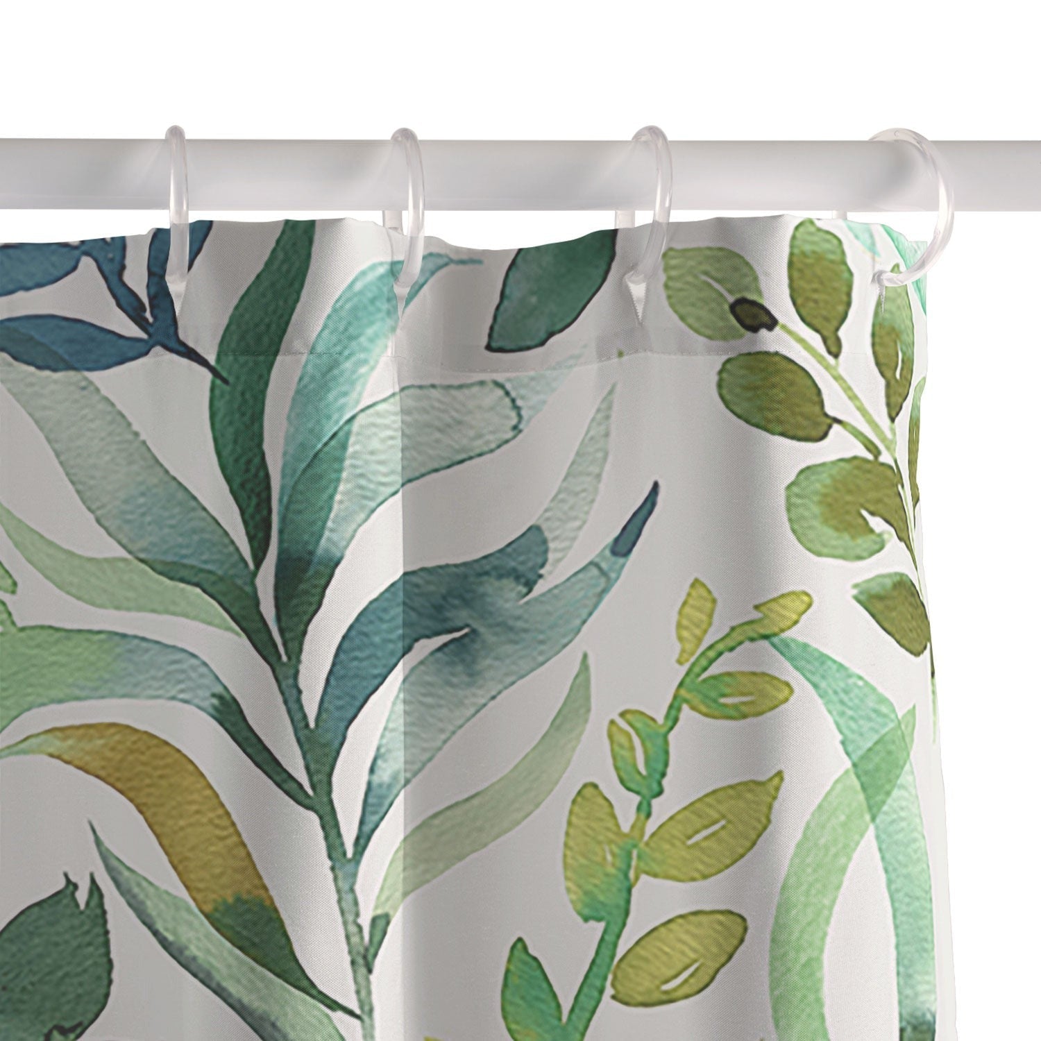 Ninola Design Botanic Retreat Loose Botanical Leaves Watercolor Green Shower Curtain