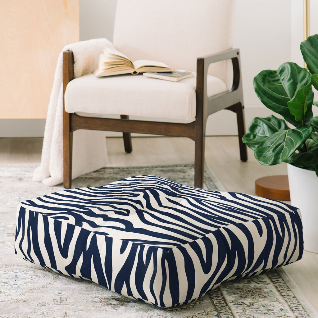 Avenie BR Navy Tiger Stripes Floor Pillow Square