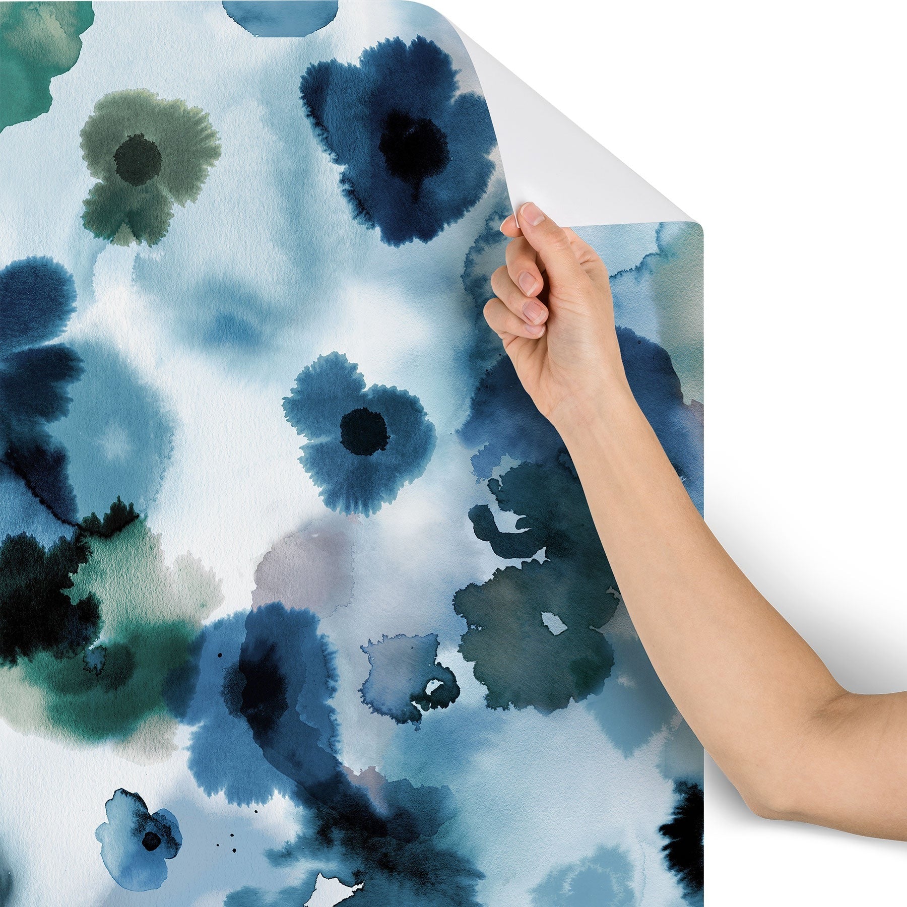 Ninola Design Botanic Retreat Ombre Abstract Watercolor Flowers Blue Navy Wallpaper