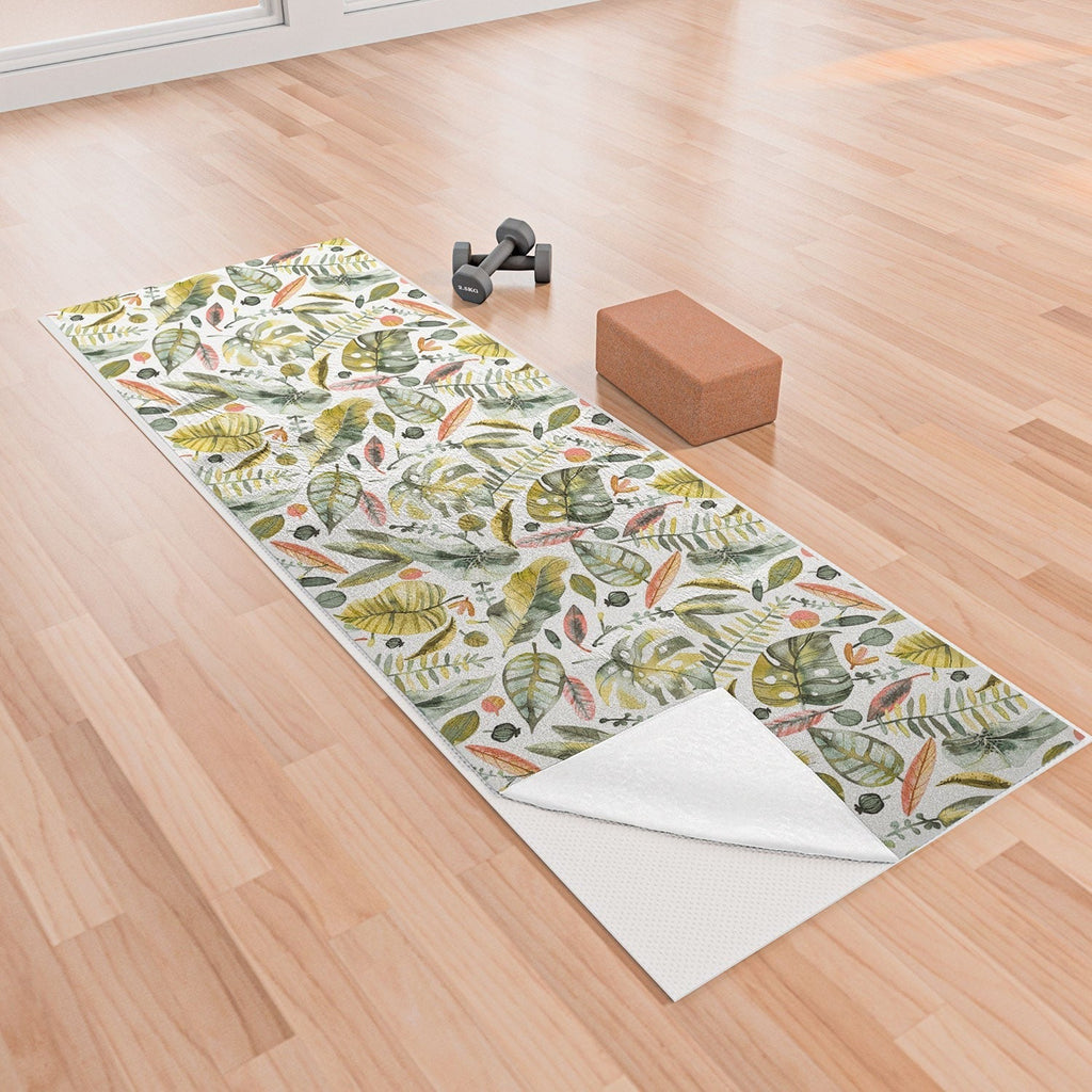 Ninola Design Botanic Retreat Tropical Jungle Leaves Botanical Green Orange Yoga Towel