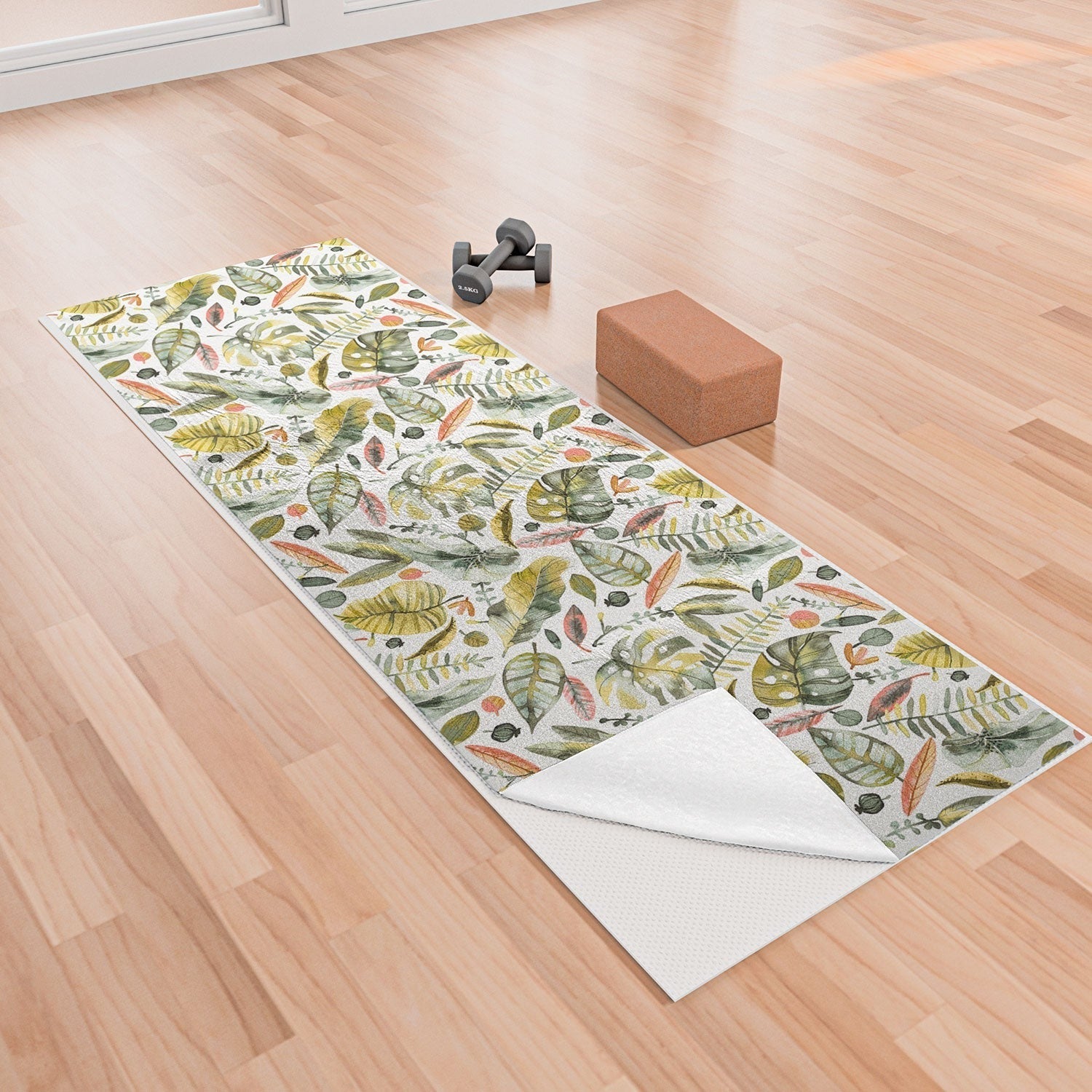 Ninola Design Botanic Retreat Tropical Jungle Leaves Botanical Green Orange Yoga Towel