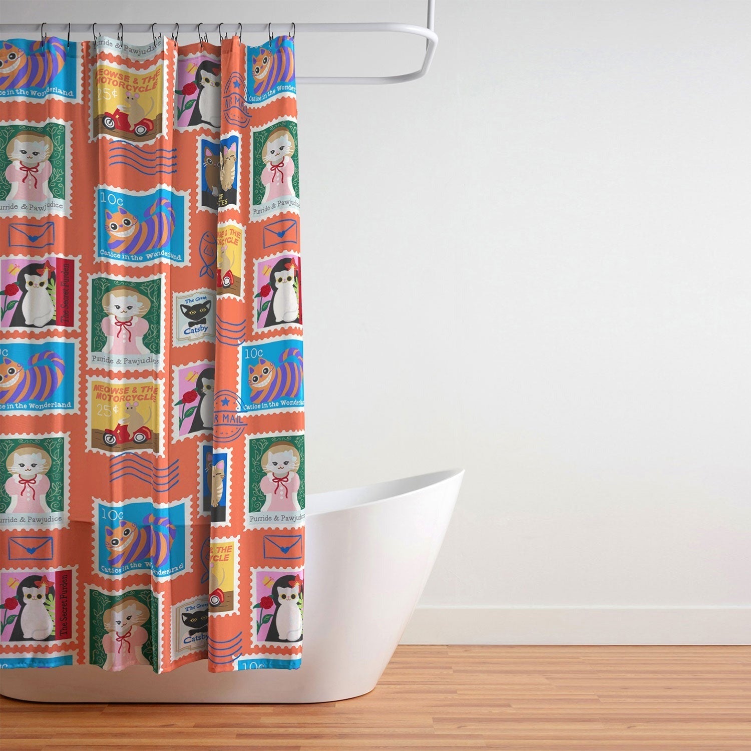 Design by Spark Classic Book Cat Stamps Shower Curtain