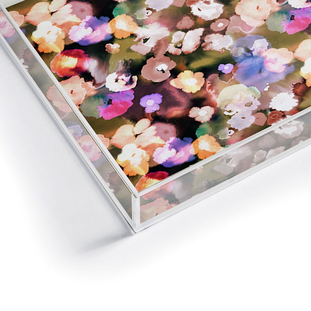 Ninola Design Botanic Retreat Ombre Abstract Watercolor Flowers Pink gold Acrylic Tray