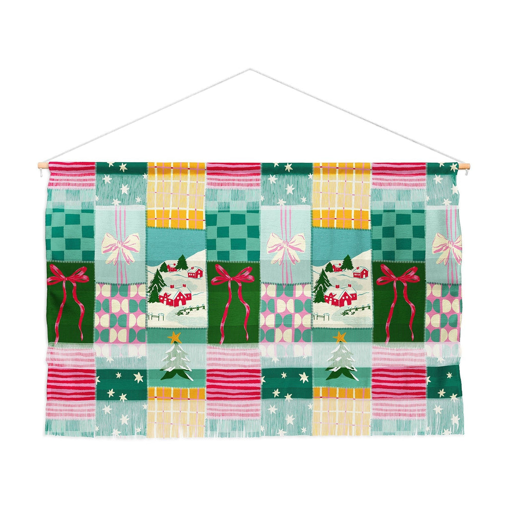 LouBruzzoni Cozy Christmas Patchwork Wall Hanging Landscape