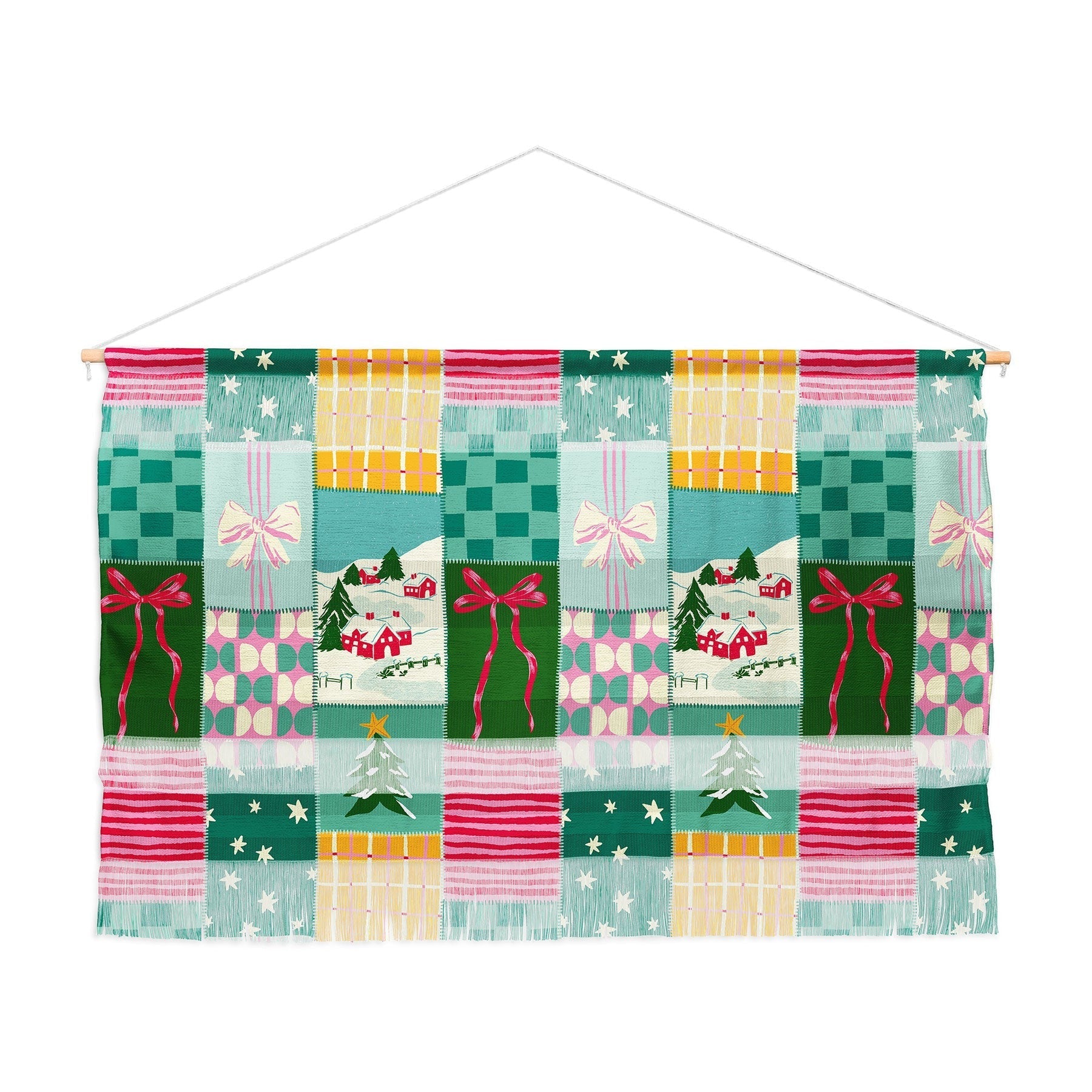 LouBruzzoni Cozy Christmas Patchwork Wall Hanging Landscape