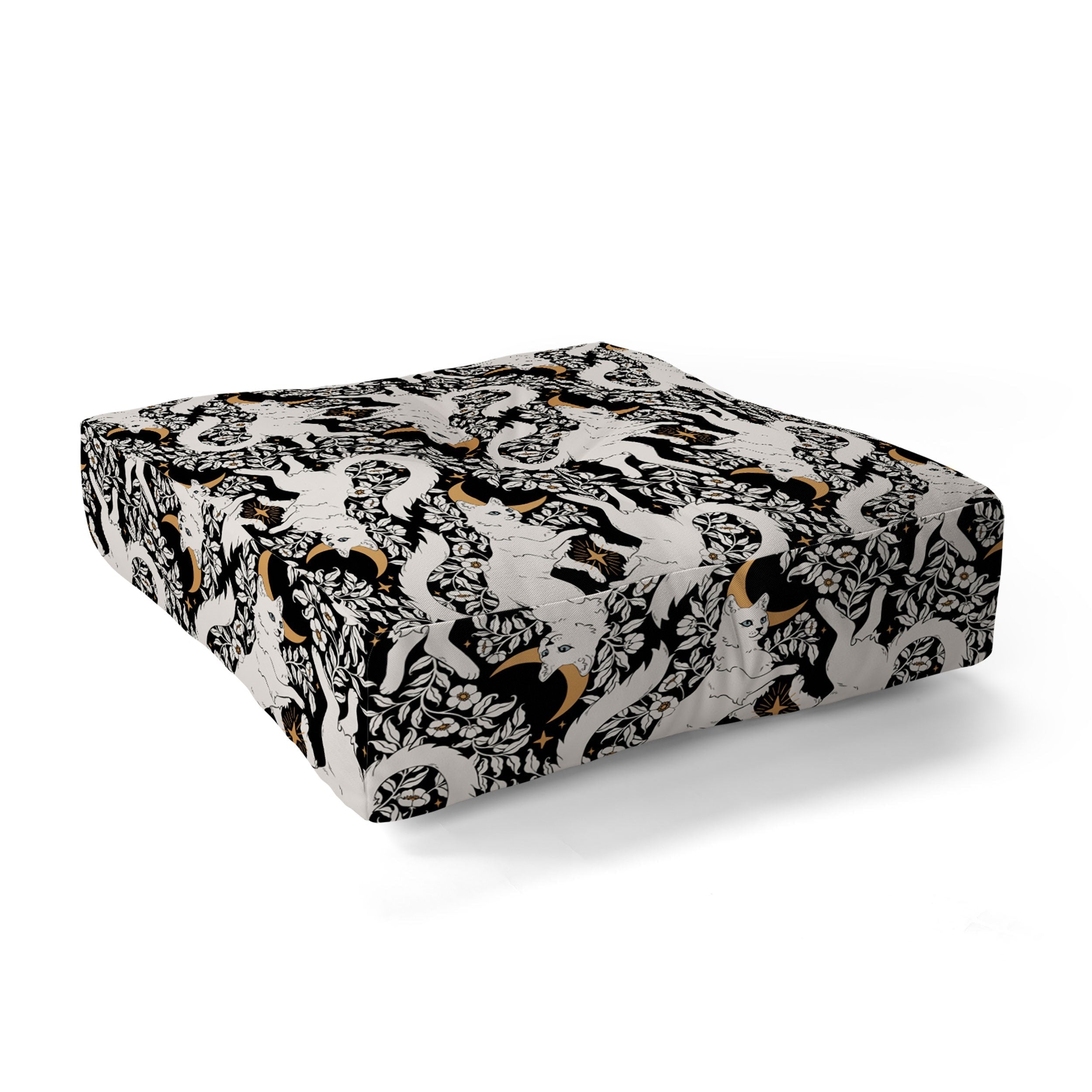 Avenie Celestial Cats Gold Floor Pillow Square