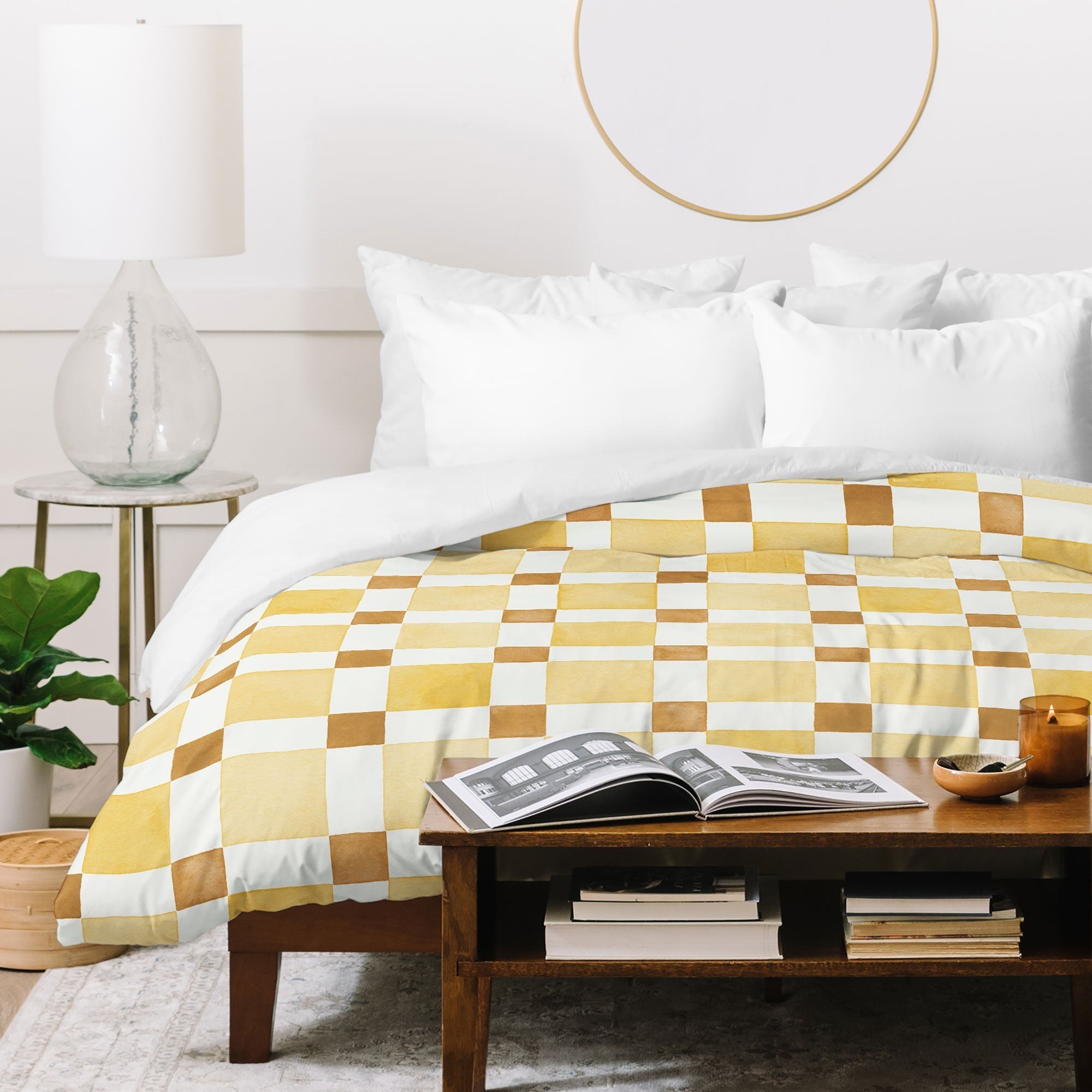 Ninola Design Everyday Artifact Checker Mosaic Tiles Geometry Yellow Duvet Cover