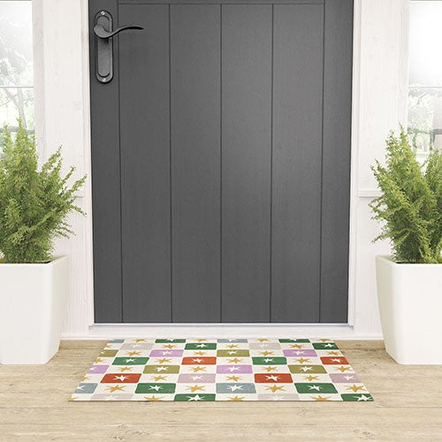 LouBruzzoni Retro Star Block Pattern Welcome Mat