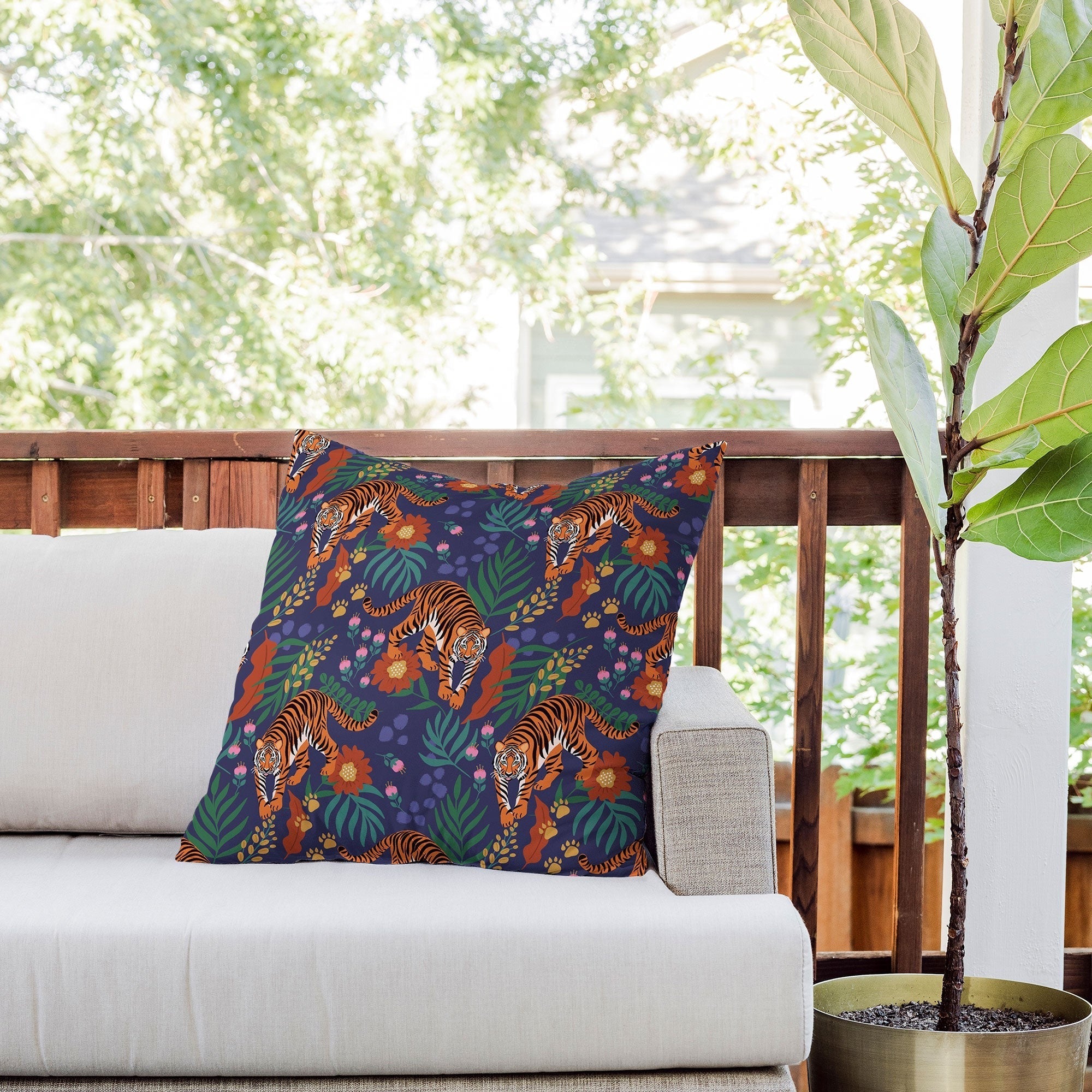 Design by Spark Tiger of the Glorious Jungle Outdoor Throw Pillow