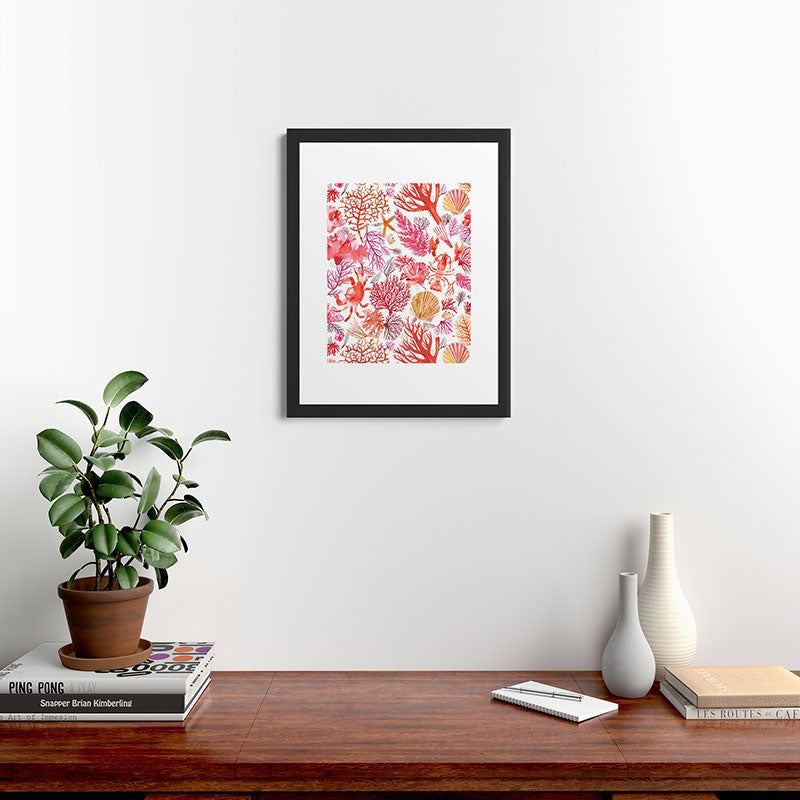 Ninola Design Botanic Retreat Coral Reef Crab Lobster Red Framed Art Print