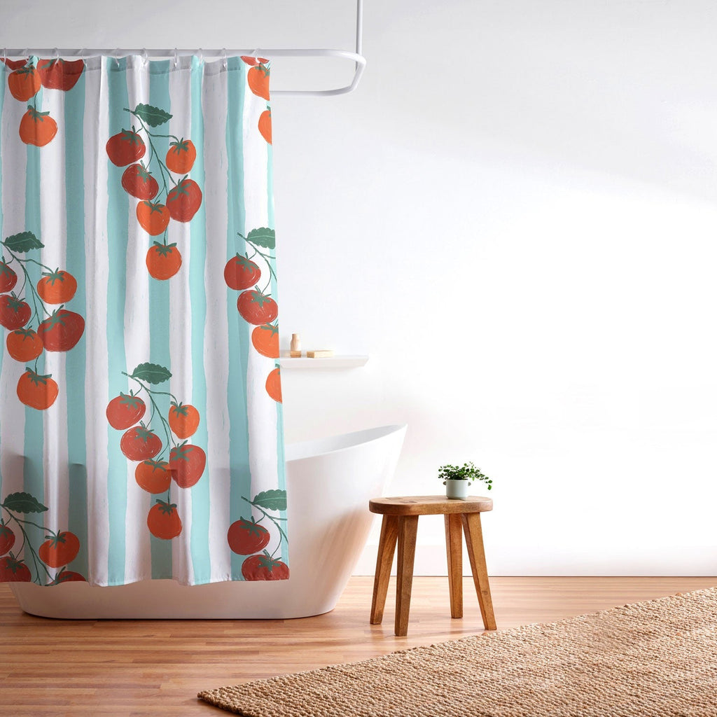 Design by Spark Zesty Tomatoes and Stripes Shower Curtain