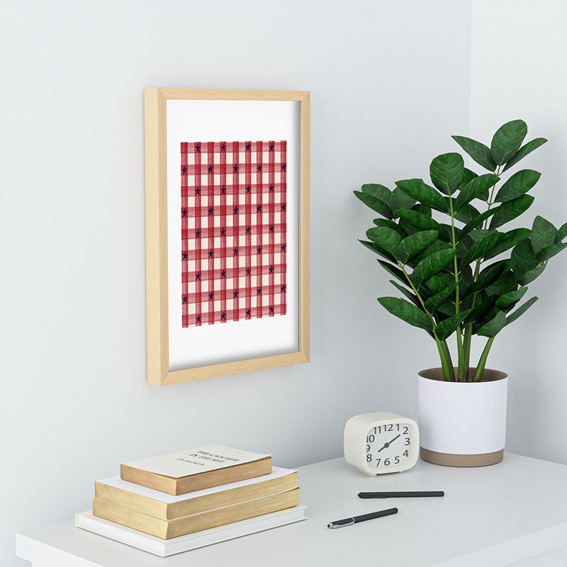 DENY Designs Red Gingham plus Stars Recessed Framing Rectangle