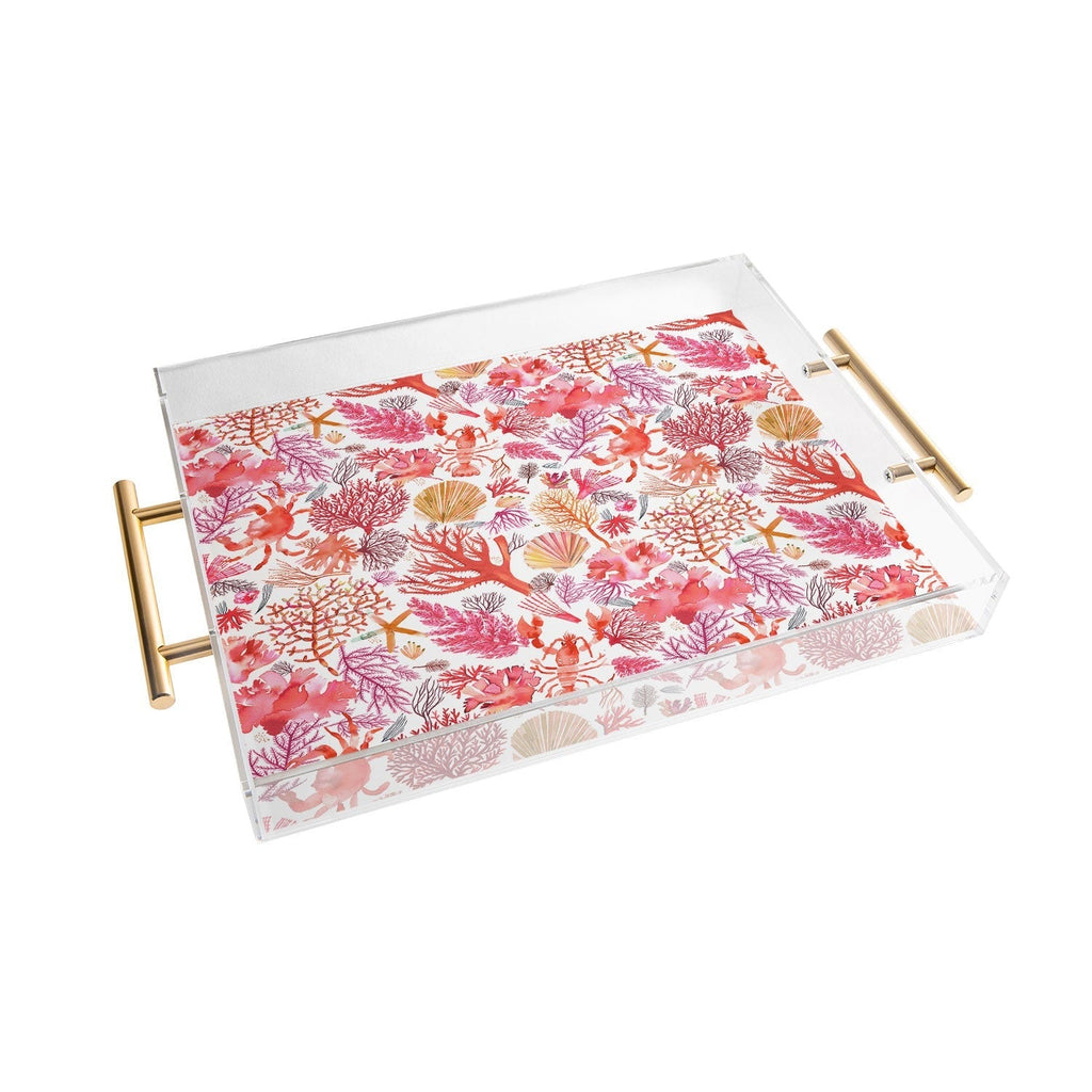 Ninola Design Botanic Retreat Coral Reef Crab Lobster Red Acrylic Tray
