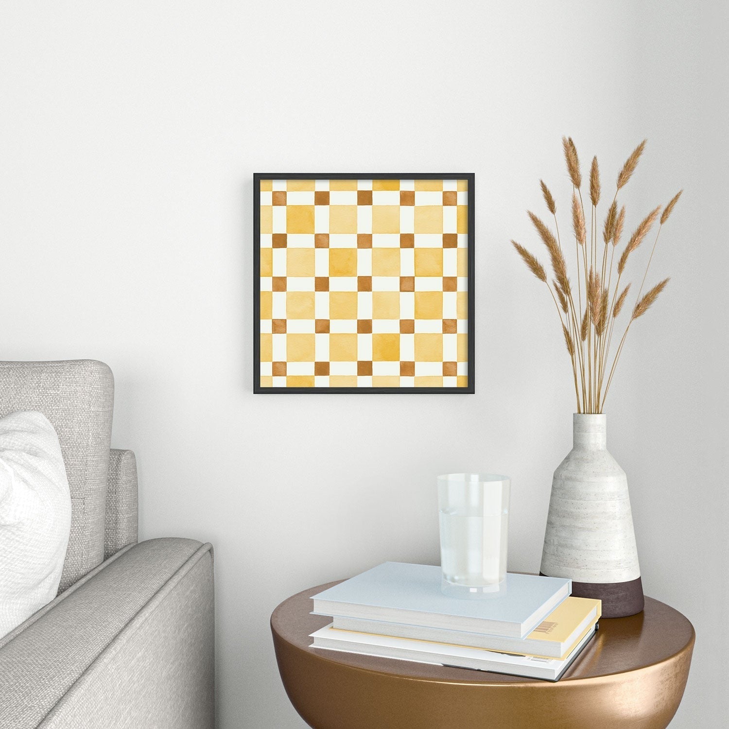 Ninola Design Everyday Artifact Checker Mosaic Tiles Geometry Yellow Square Metal Framed Art Print