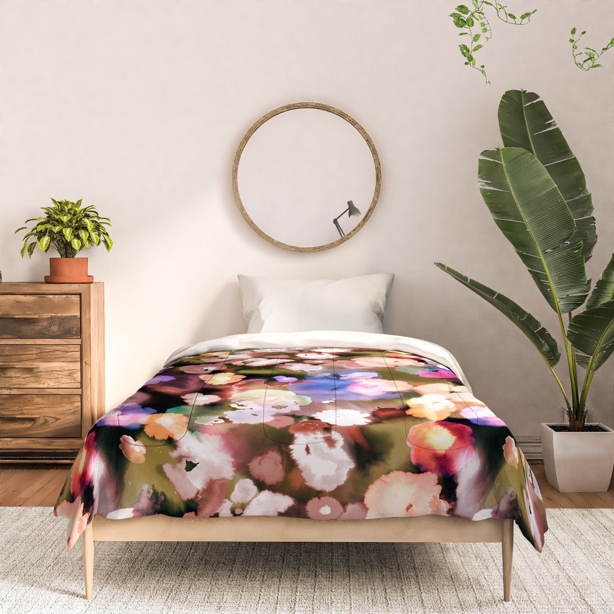 Ninola Design Botanic Retreat Ombre Abstract Watercolor Flowers Pink gold Comforter