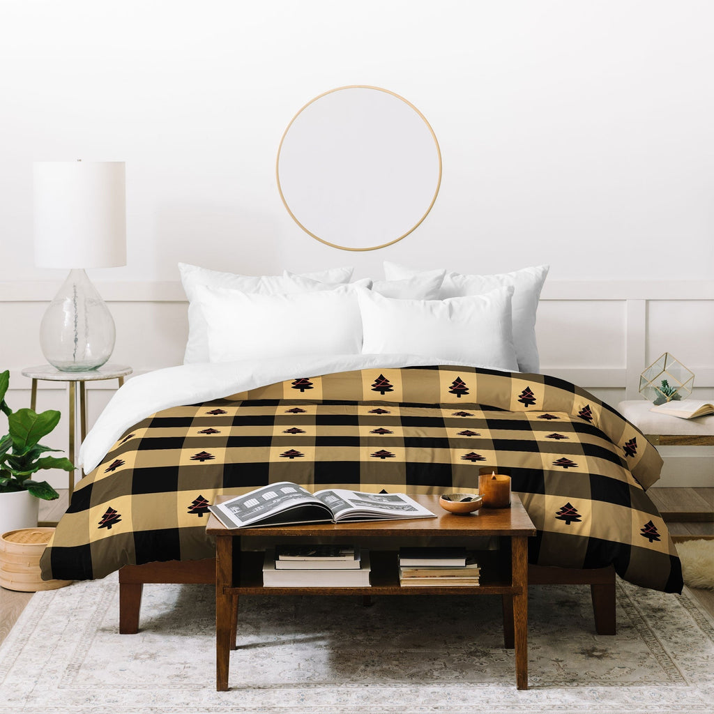 Design by Spark Black Gold Tree Tree Gingham Duvet Cover
