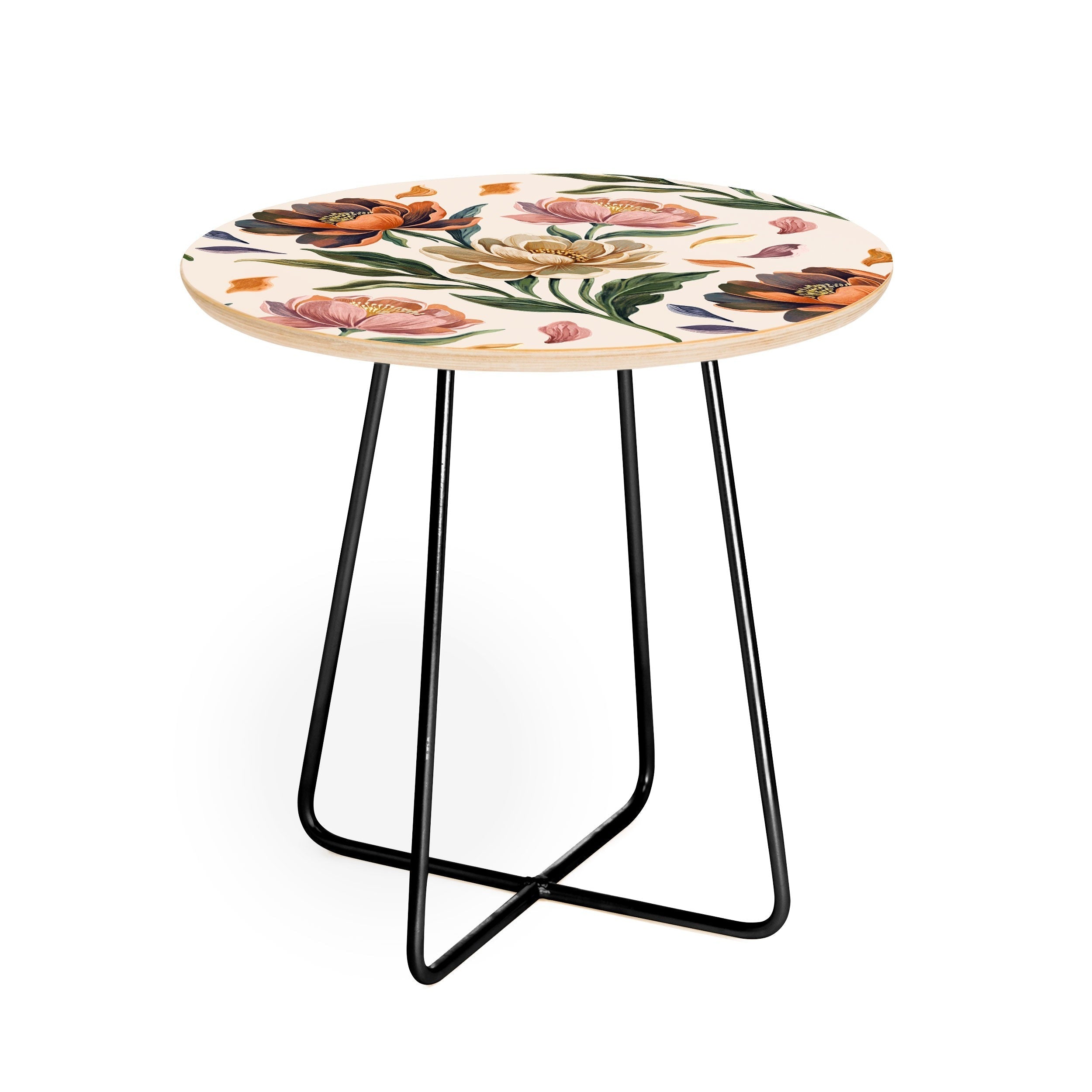 Marta Barragan Camarasa Hand Painted Peony Florals Round Side Table