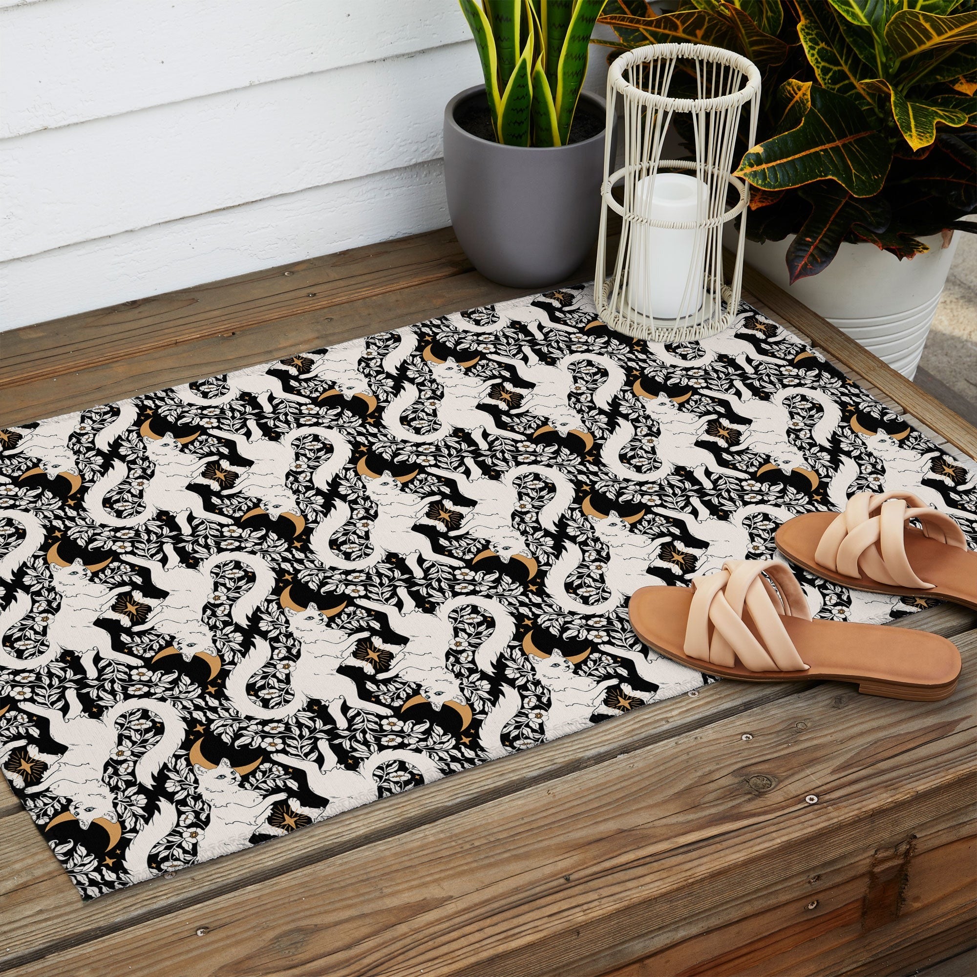 Avenie Celestial Cats Gold Outdoor Rug