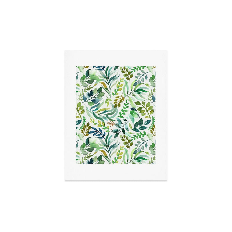 Ninola Design Botanic Retreat Loose Botanical Leaves Watercolor Green Art Print