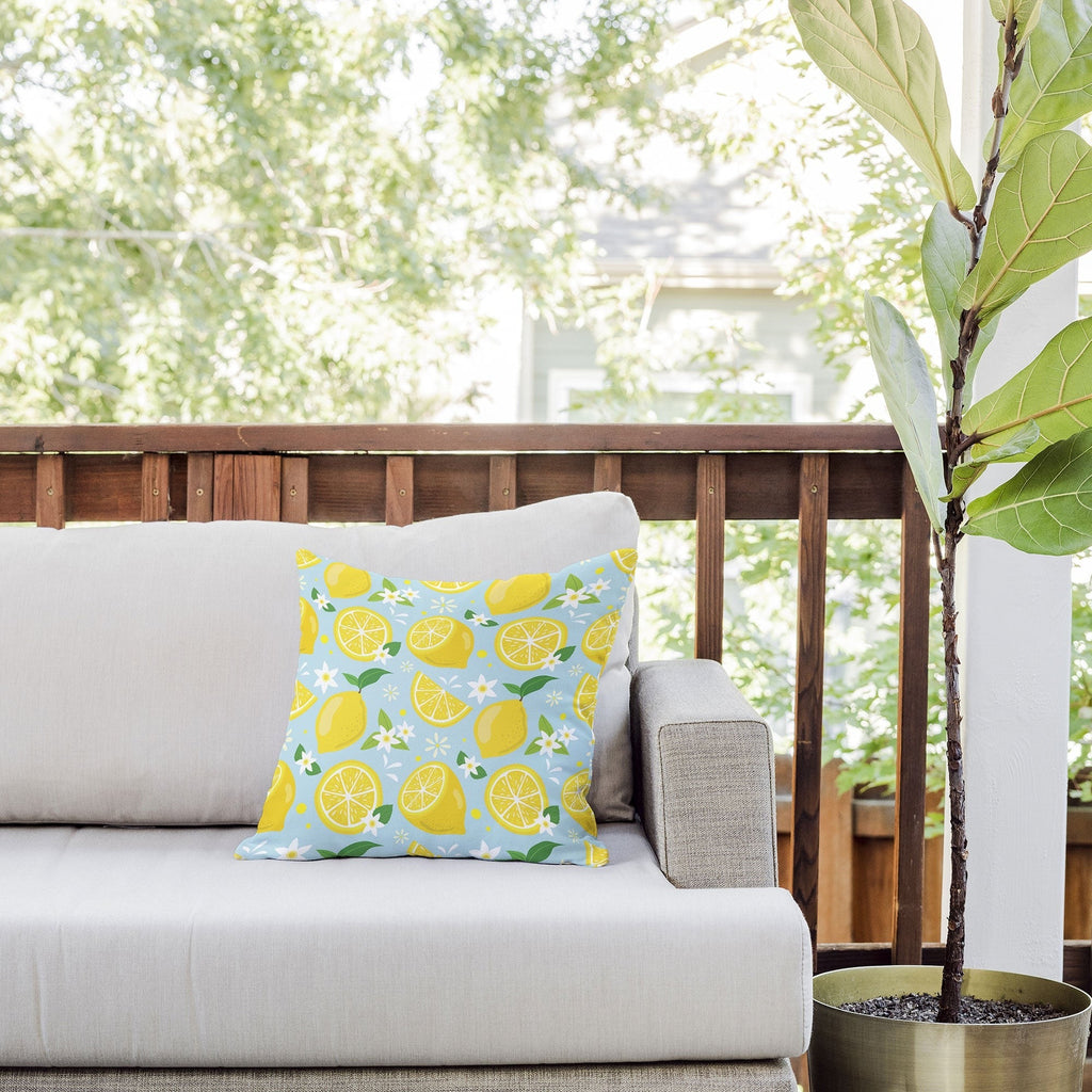 Design by Spark Lemony Fresh Florals Outdoor Throw Pillow