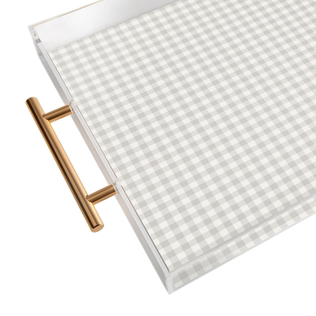 Colour Poems Gingham Plaid Pattern Cloud White Acrylic Tray
