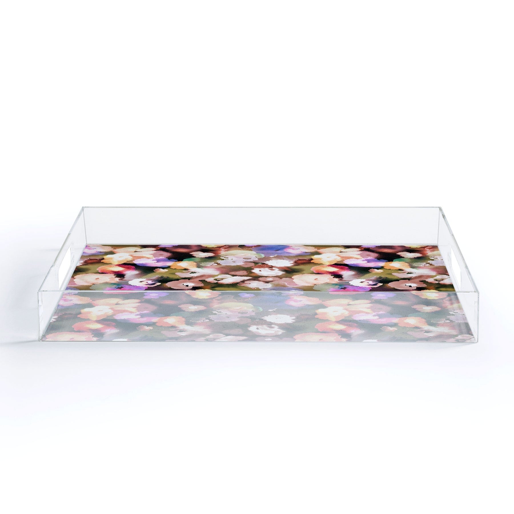 Ninola Design Botanic Retreat Ombre Abstract Watercolor Flowers Pink gold Acrylic Tray