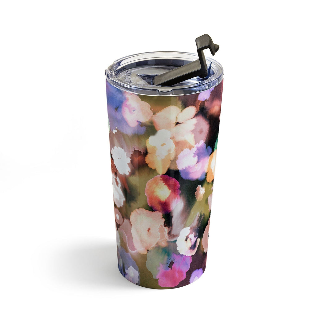 Ninola Design Botanic Retreat Ombre Abstract Watercolor Flowers Pink gold Travel Mug