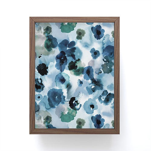 Ninola Design Botanic Retreat Ombre Abstract Watercolor Flowers Blue Navy Framed Mini Art Print