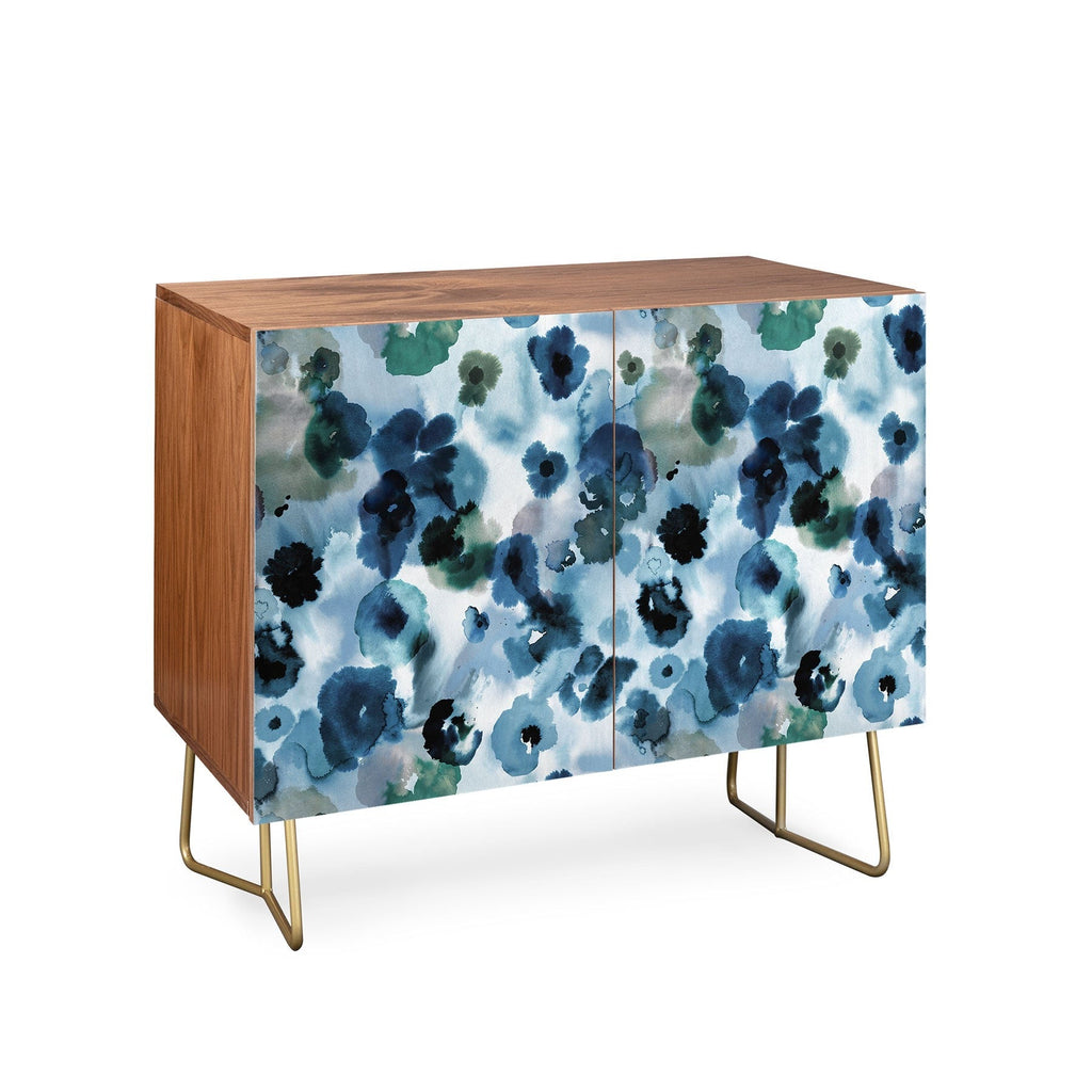 Ninola Design Botanic Retreat Ombre Abstract Watercolor Flowers Blue Navy Credenza