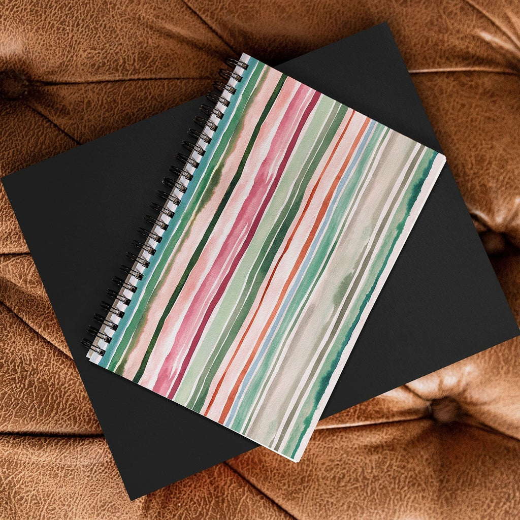 Ninola Design Botanic Retreat Watercolor Stripes Green Orange Red Spiral Notebook