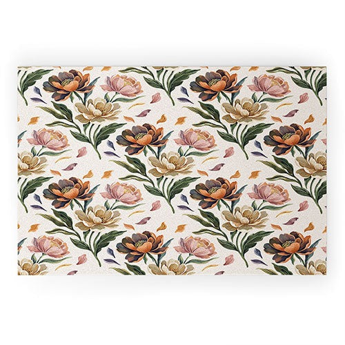 Marta Barragan Camarasa Hand Painted Peony Florals Welcome Mat