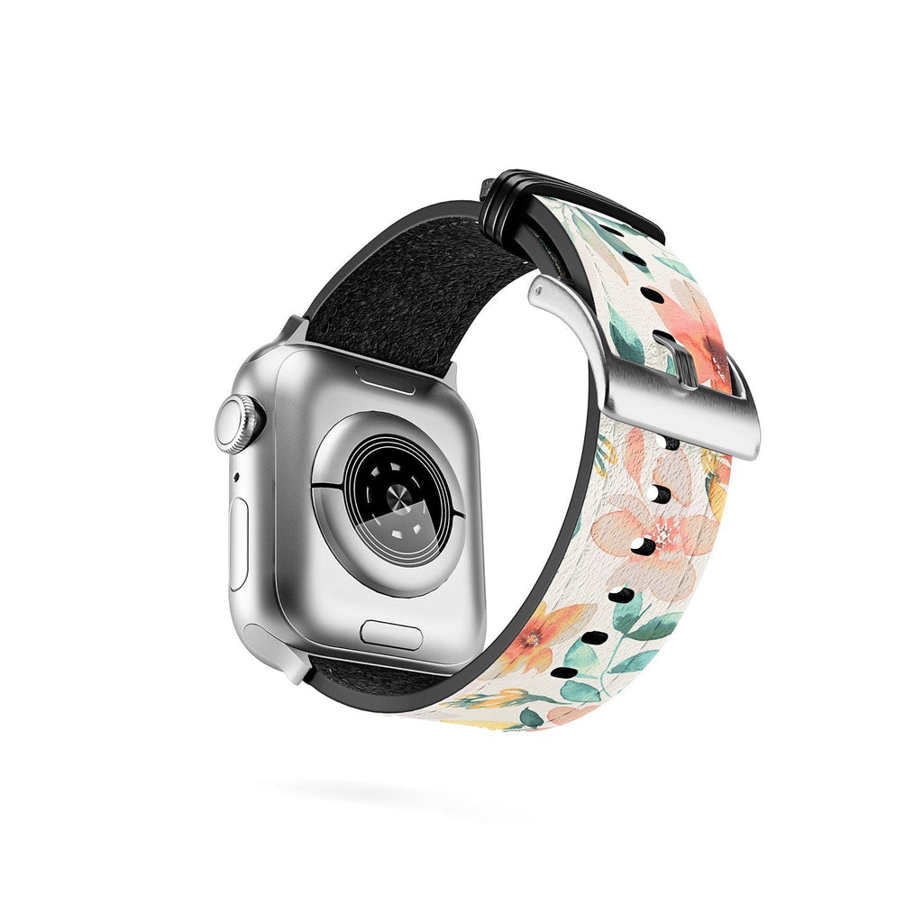 Ninola Design Botanic Retreat Tropical Whimsical Flowers Coral Green Apple Watch Band
