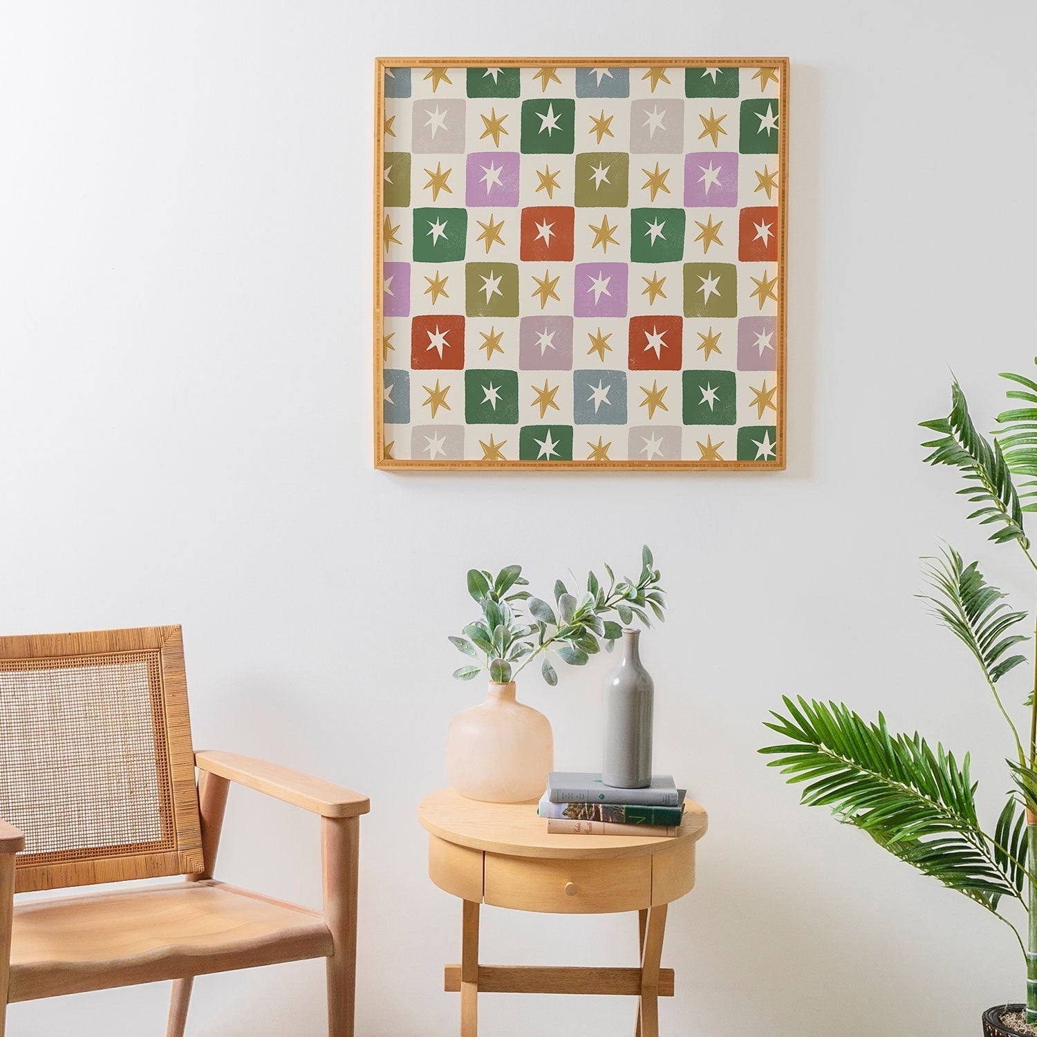 LouBruzzoni Retro Star Block Pattern Framed Wall Art