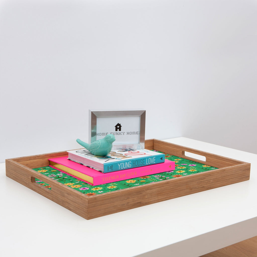 Pimlada Phuapradit Ditsy Spring Floral Green Rectangular Tray