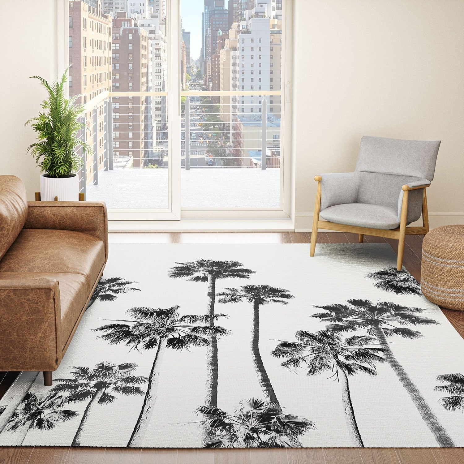 Gal Design Black And White Palms Area Rug