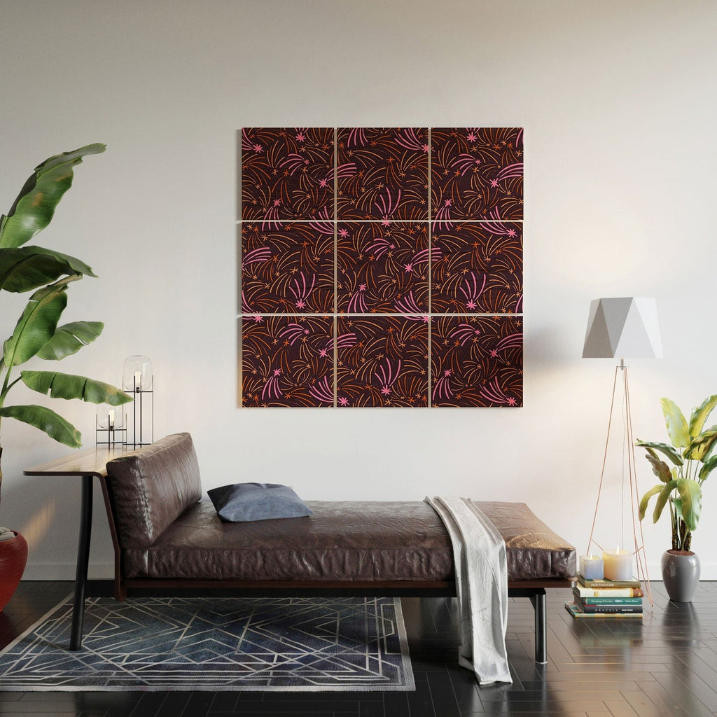Little Om Pattern Shooting Stars plum Wood Wall Mural