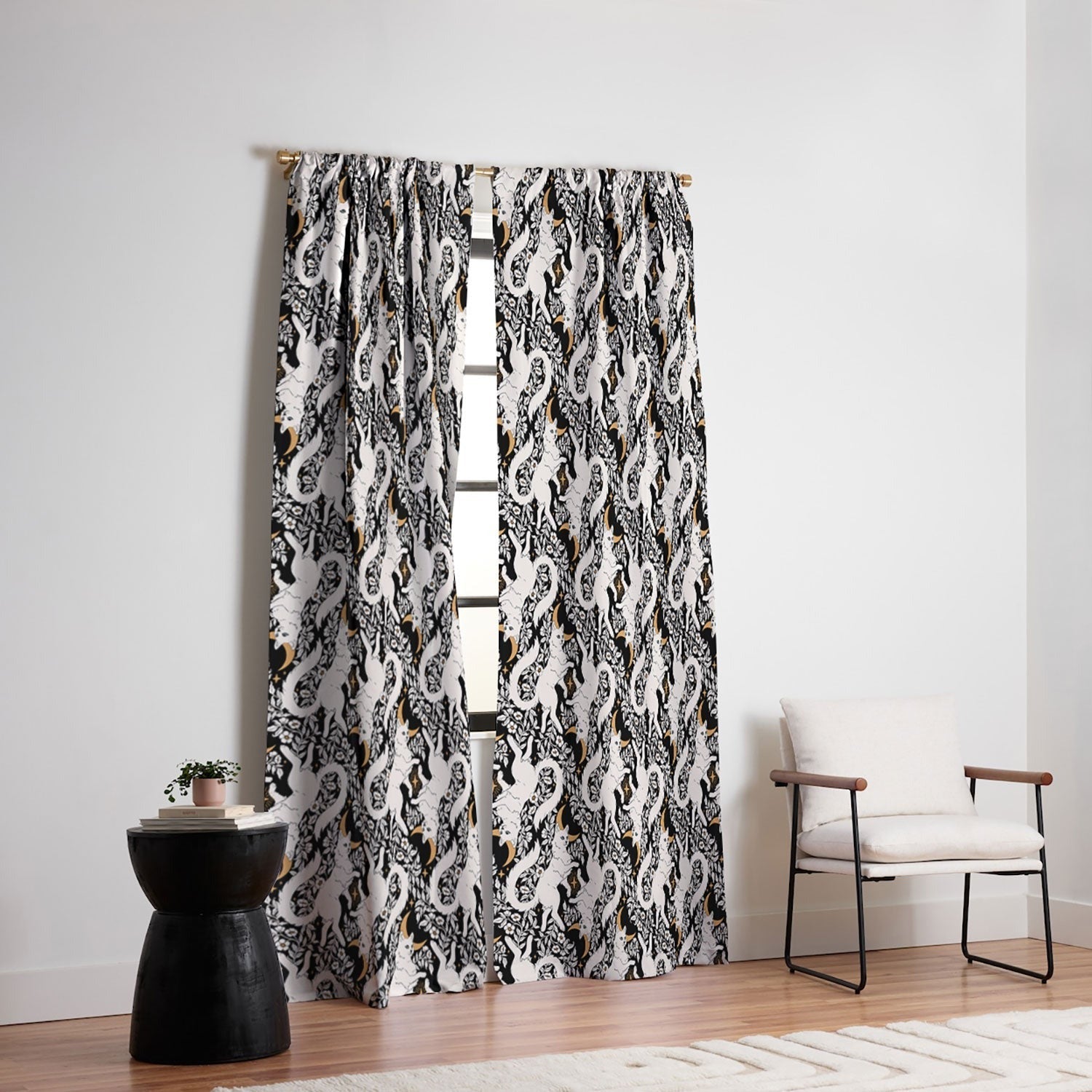 Avenie Celestial Cats Gold Blackout Window Curtain